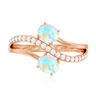 Natural Oval Ethiopian Opal Diamond Toi Et Moi Engagement Ring with Bypass Shank AAA - Rosec Jewels