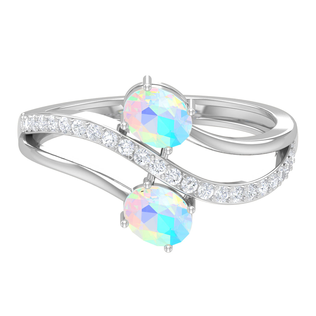 Rosec Jewels-3/4 CT Two Stone Ethiopian Opal and Diamond Engagement Ring