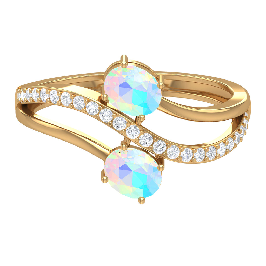 3/4 CT Two Stone Ethiopian Opal and Diamond Engagement Ring Ethiopian Opal - ( AAA ) - Quality - Rosec Jewels