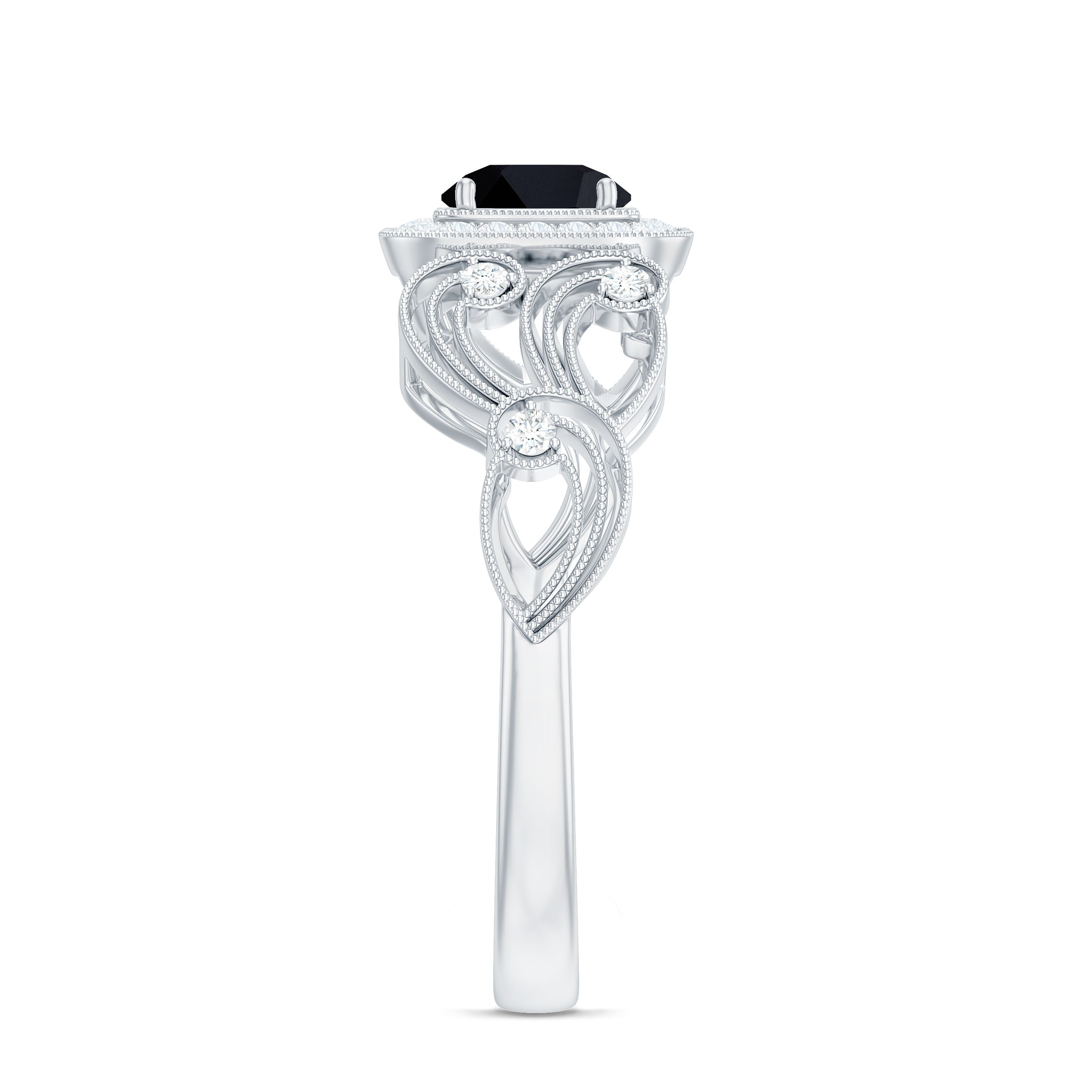 Rosec Jewels-Natural Black Spinel Retro Engagement Ring with Diamond