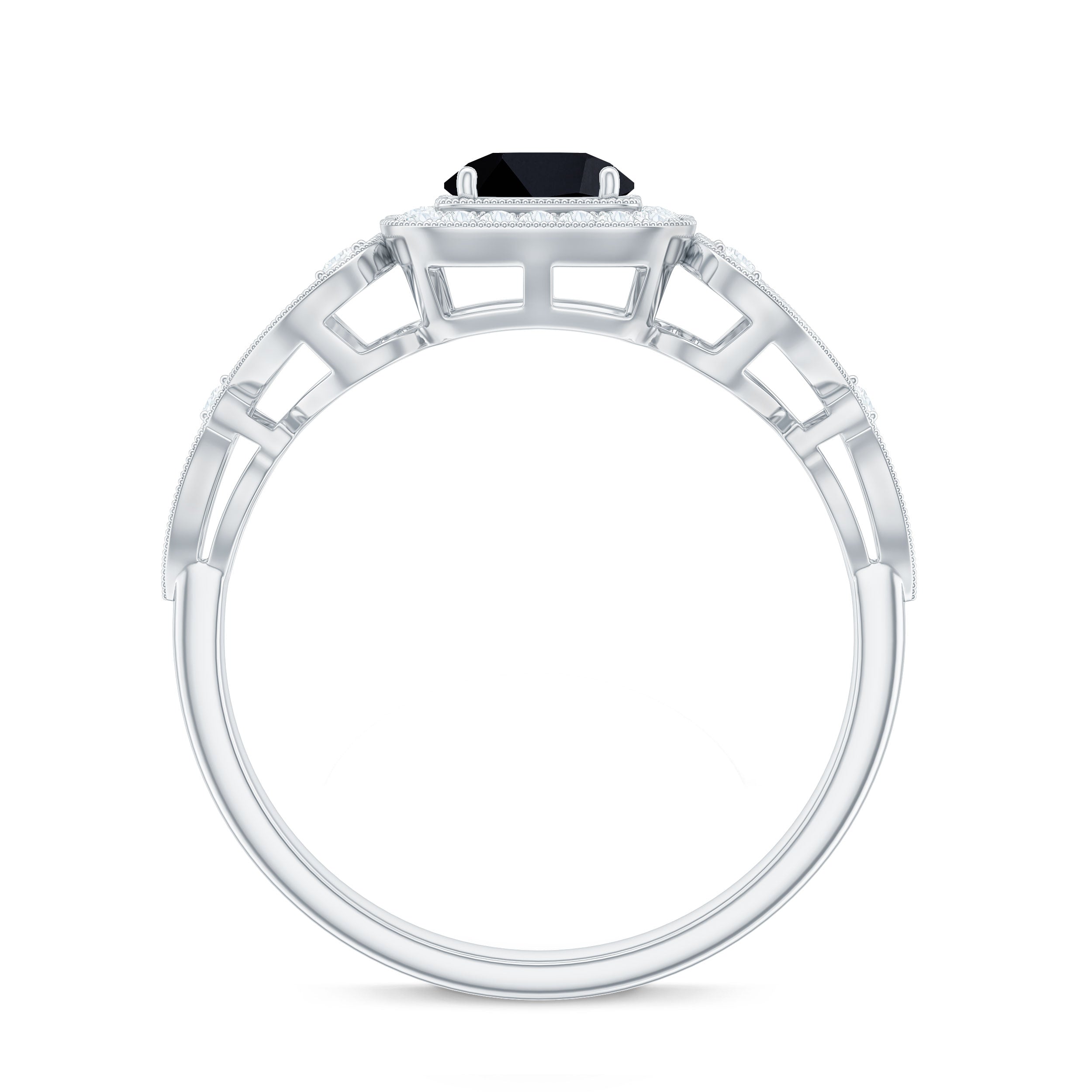Rosec Jewels-Natural Black Spinel Retro Engagement Ring with Diamond