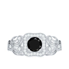 Rosec Jewels-Natural Black Spinel Retro Engagement Ring with Diamond