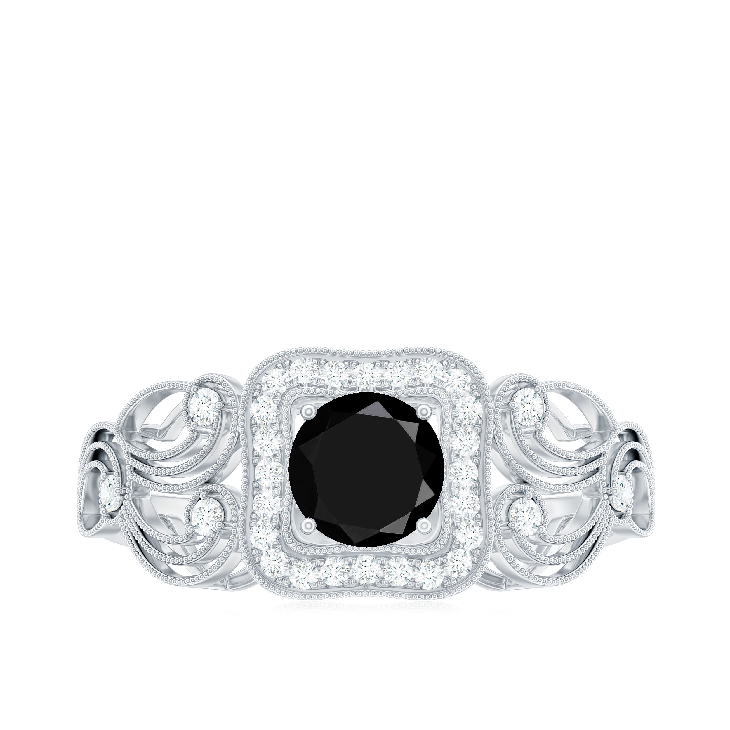 Rosec Jewels-Natural Black Spinel Retro Engagement Ring with Diamond