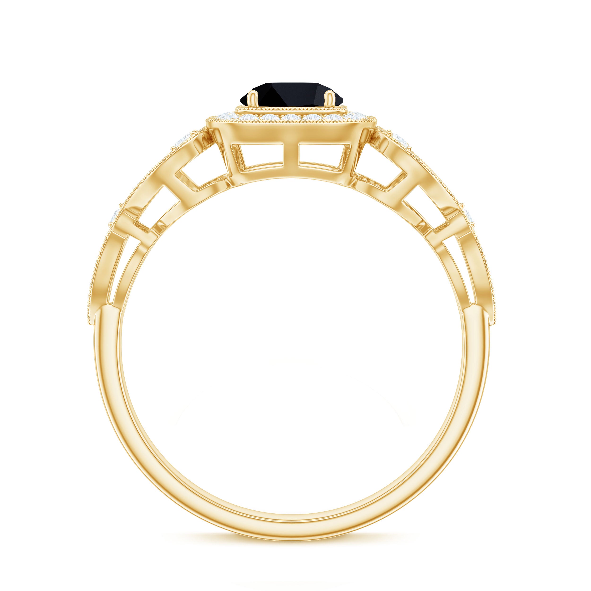 Rosec Jewels-Natural Black Spinel Retro Engagement Ring with Diamond