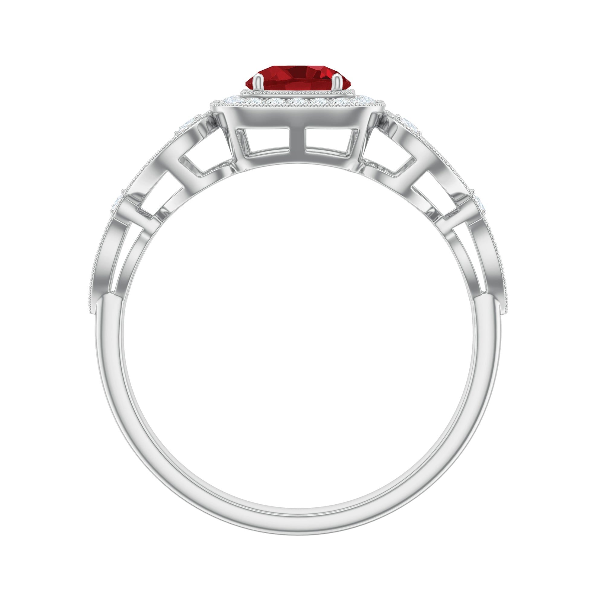 Rosec Jewels-Certified Lab Created Ruby Antique Engagement Ring with Diamond