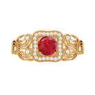 Rosec Jewels-Certified Lab Created Ruby Antique Engagement Ring with Diamond