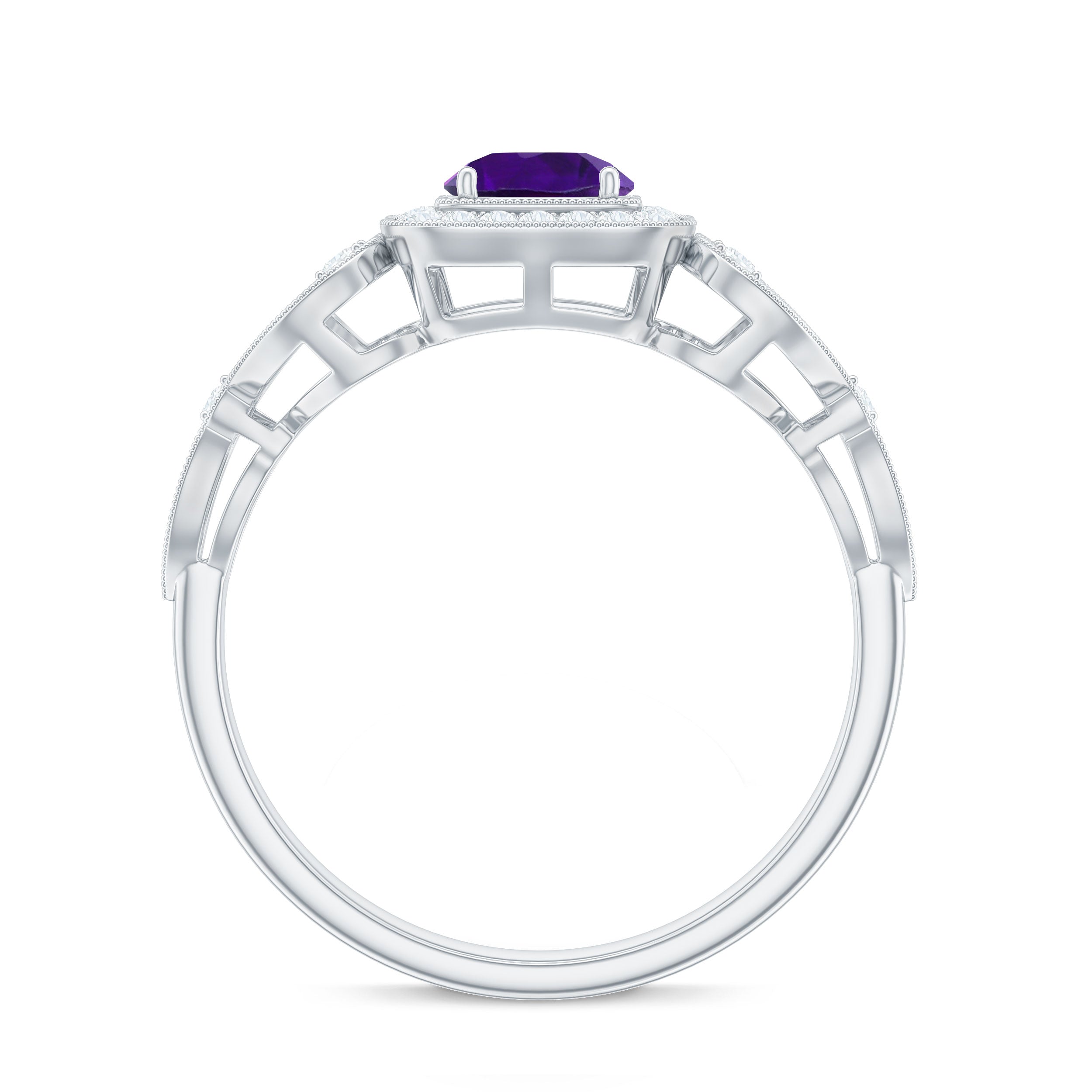 Rosec Jewels-Vintage Inspired Real Amethyst Engagement Ring with Diamond
