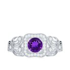 Rosec Jewels-Vintage Inspired Real Amethyst Engagement Ring with Diamond