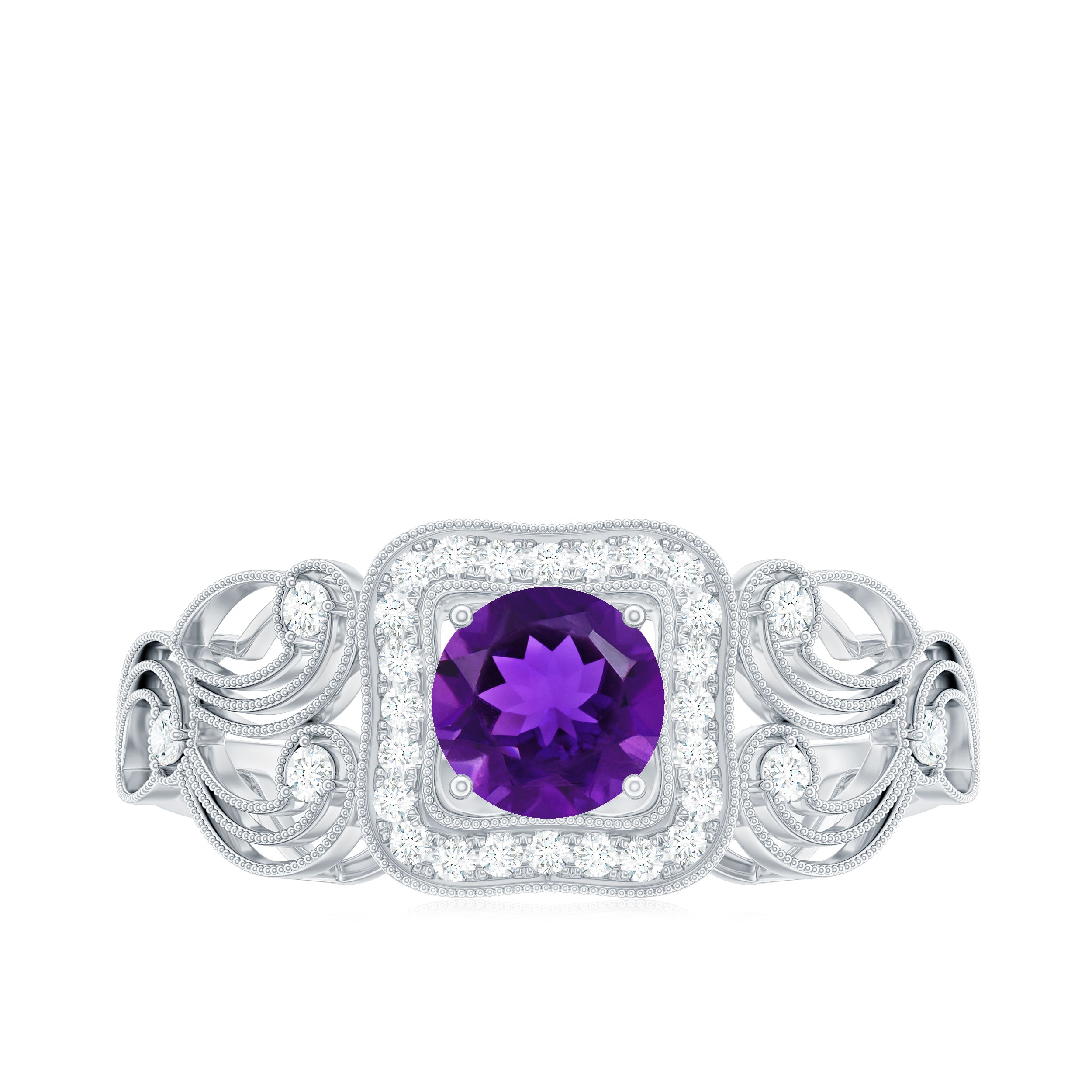 Rosec Jewels-Vintage Inspired Real Amethyst Engagement Ring with Diamond