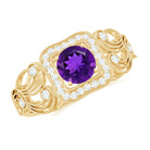 Rosec Jewels-Vintage Inspired Real Amethyst Engagement Ring with Diamond
