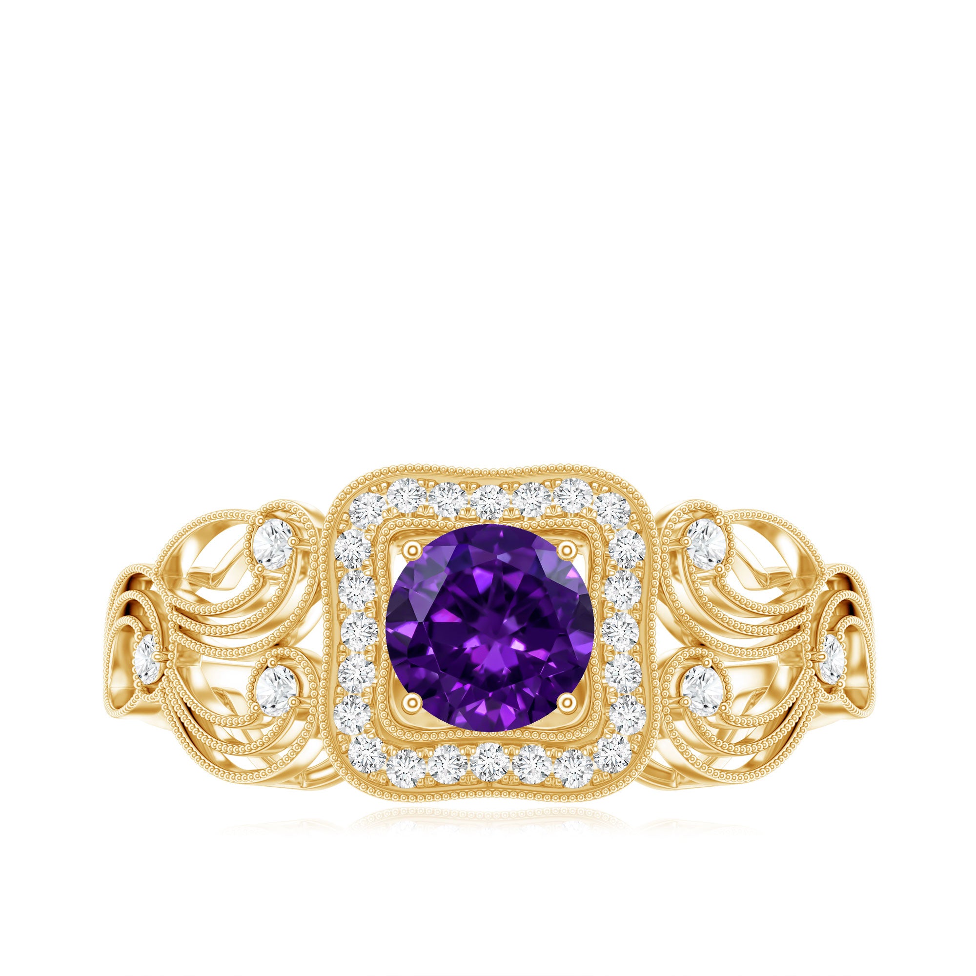 Vintage Inspired Real Amethyst Engagement Ring with Diamond AAA - Rosec Jewels