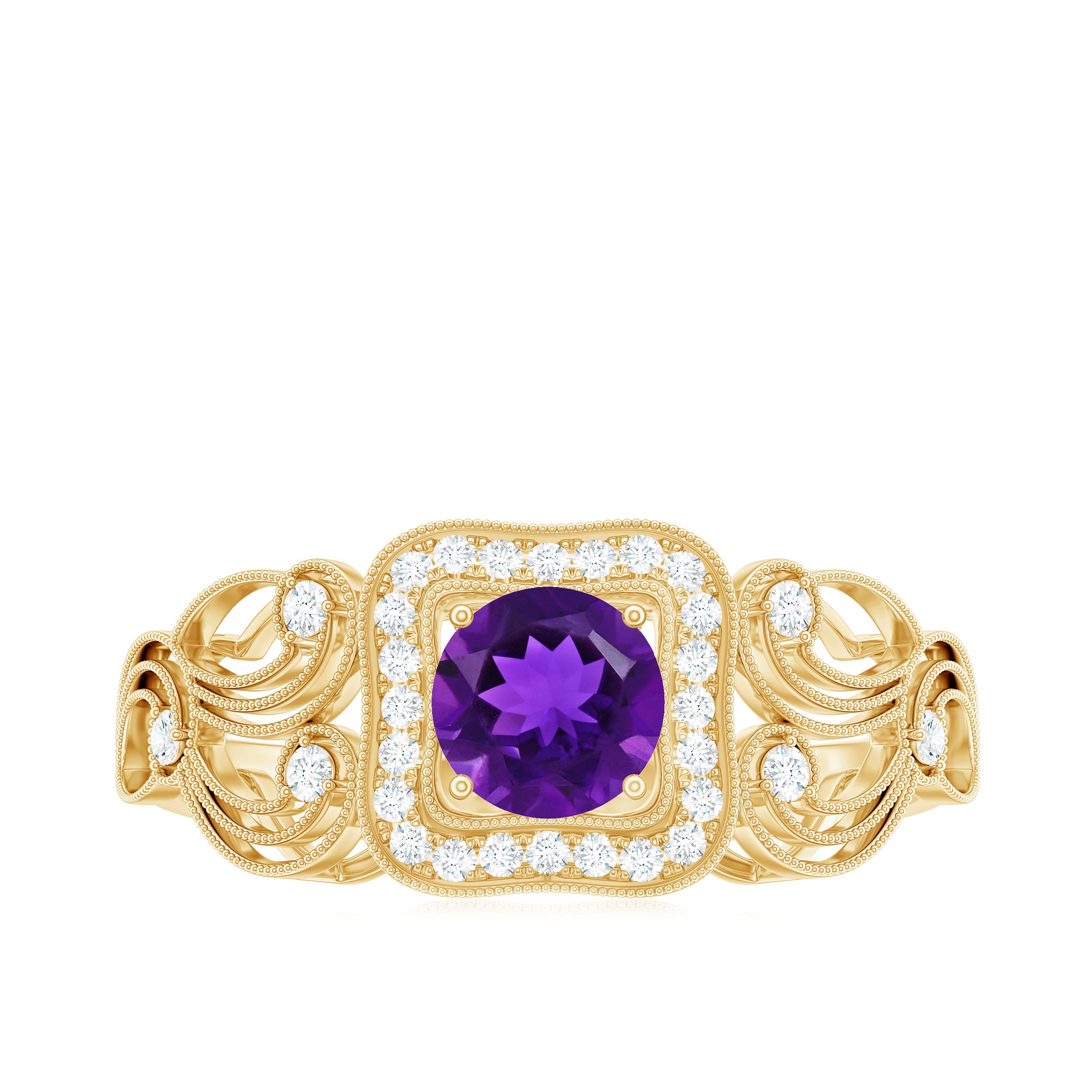 Rosec Jewels-Vintage Inspired Real Amethyst Engagement Ring with Diamond