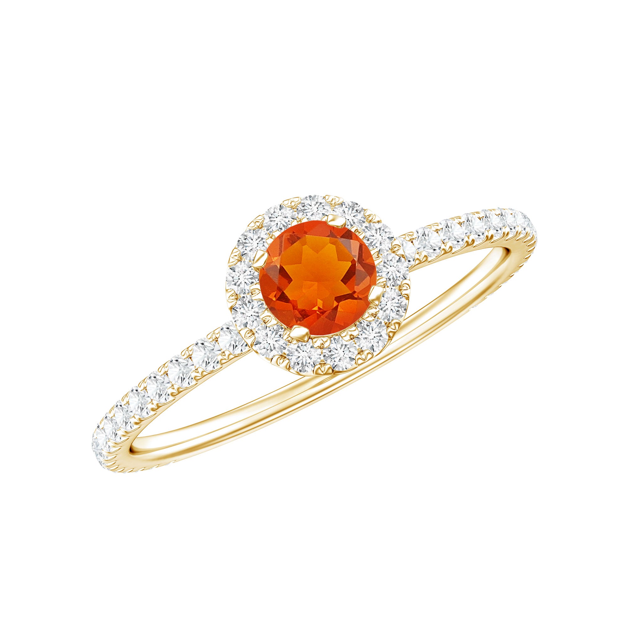 Rosec Jewels-Round Fire Opal Minimal Engagement Ring with Diamond