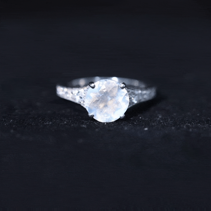 Rosec Jewels-Designer Moonstone Engagement Ring with Diamond Side Stones