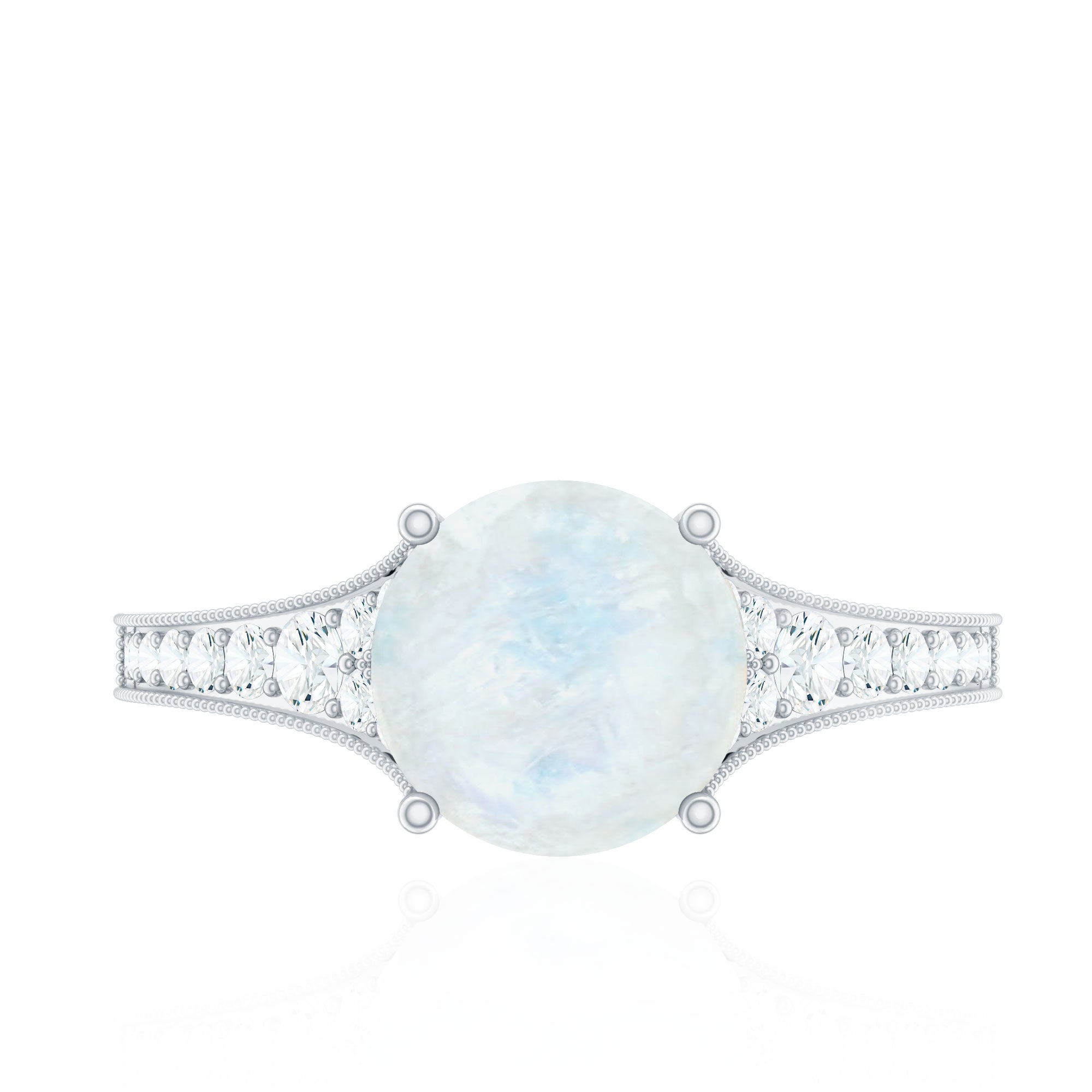 Rosec Jewels-Designer Moonstone Engagement Ring with Diamond Side Stones