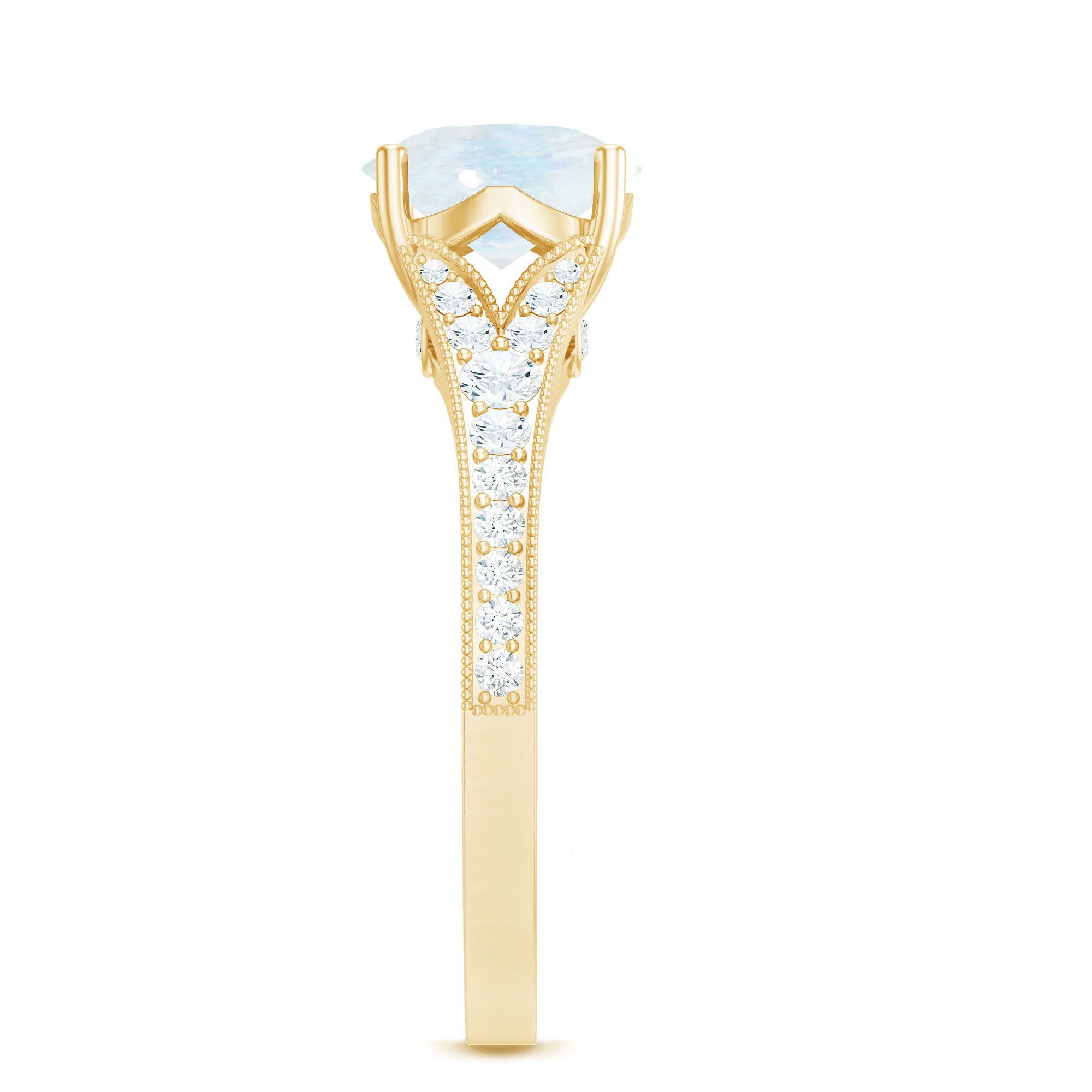Rosec Jewels-Designer Moonstone Engagement Ring with Diamond Side Stones