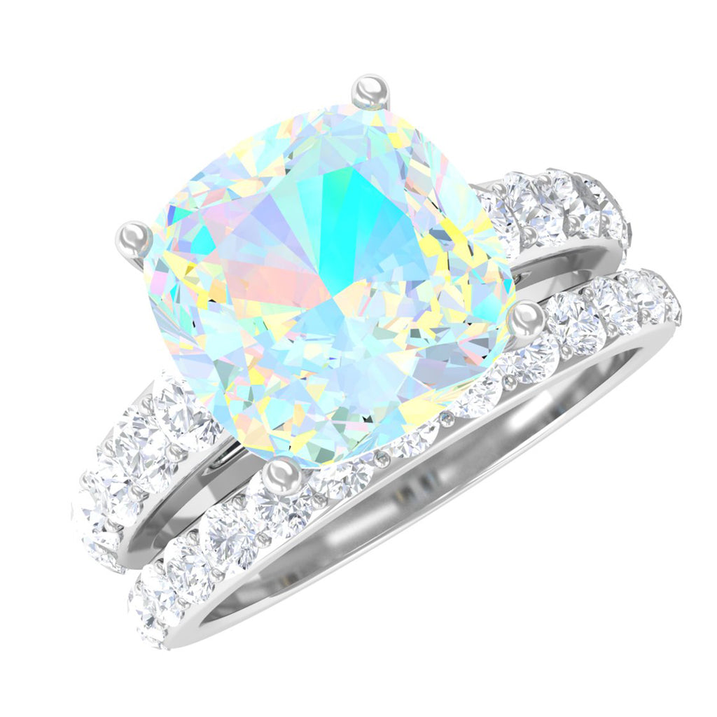Rosec Jewels-Real Ethiopian Opal and Moissanite Wedding Ring Set