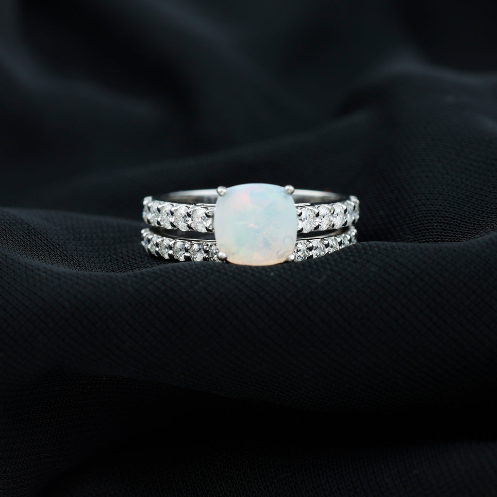 Rosec Jewels-Real Ethiopian Opal and Moissanite Wedding Ring Set