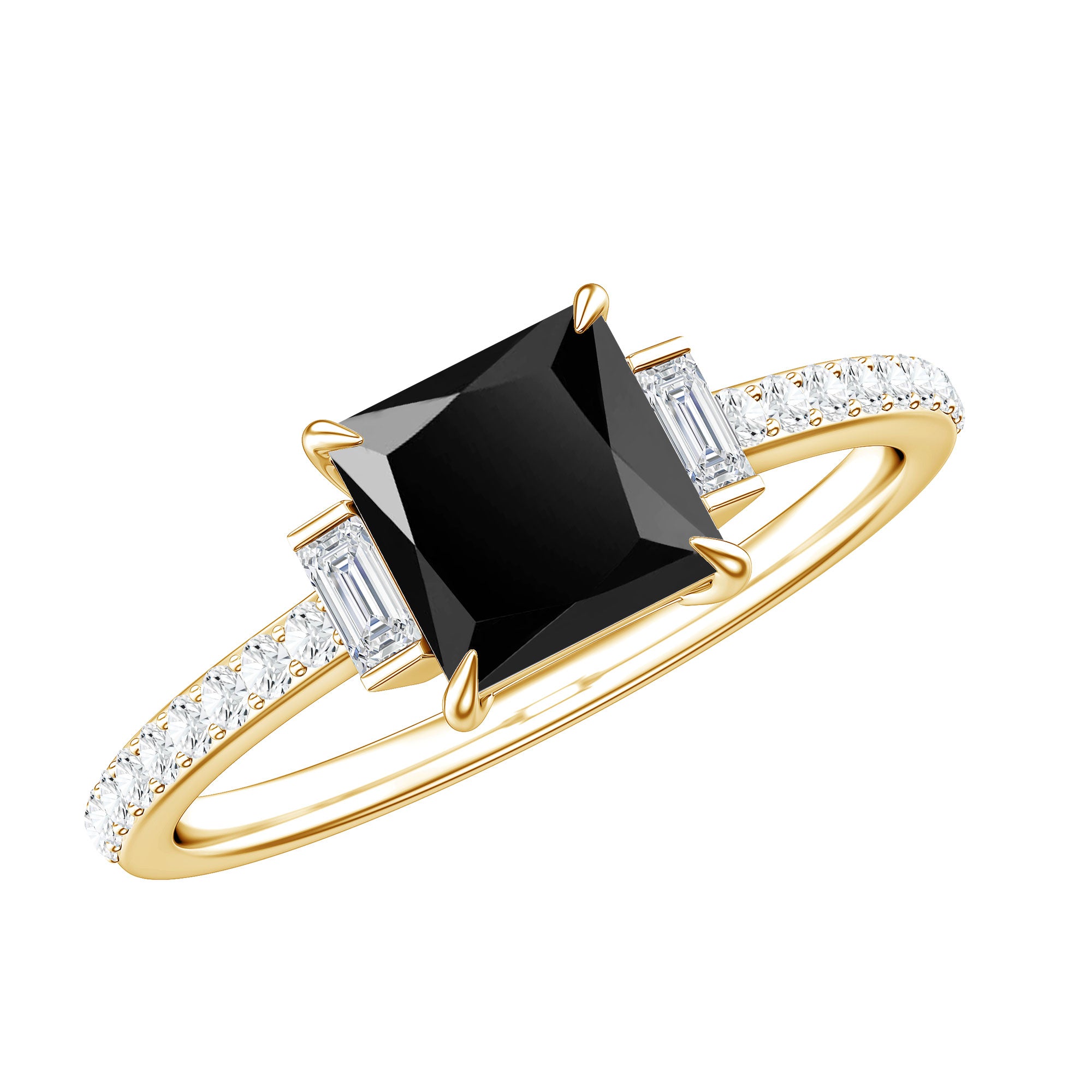 Certified 1 Carat Lab Grown Black and White Diamond Princess Cut Solitaire Engagement Ring AAAA ( Synthetic ) - Rosec Jewels