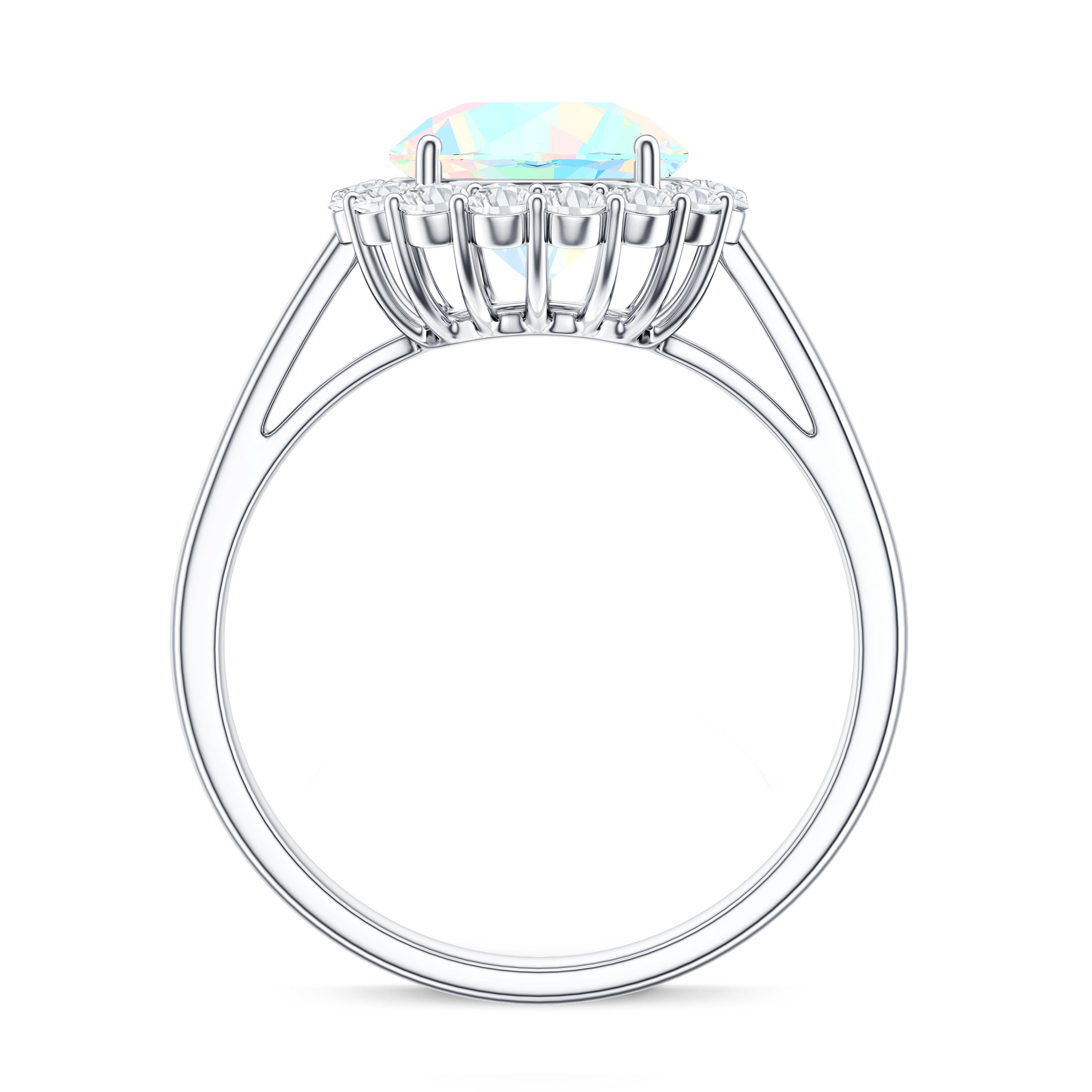 Certified Real 8mm Ethiopian Rainbow Opal Engagement Ring with Diamond Halo AAA - Rosec Jewels