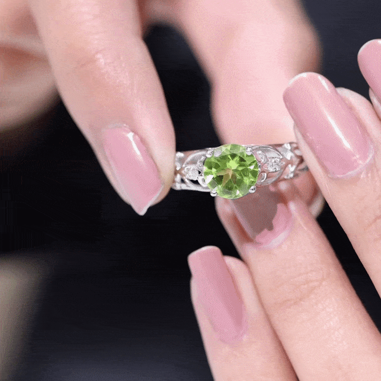 1.25 CT Antique Peridot Solitaire Ring with Diamond Accent Peridot - ( AAA ) - Quality - Rosec Jewels