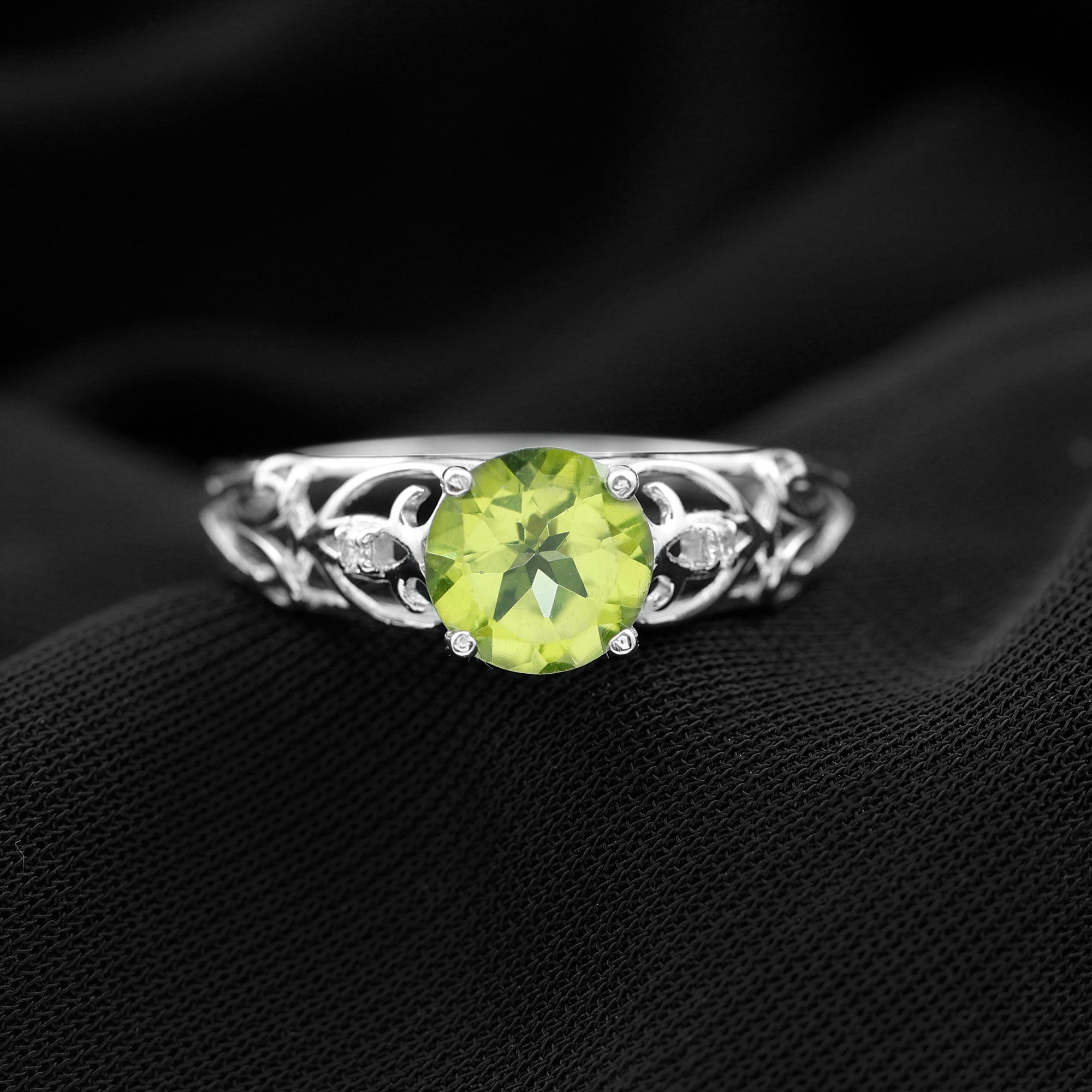 Antique Inspired 2 Carat Peridot Engagement Ring with Diamond AAA - Rosec Jewels