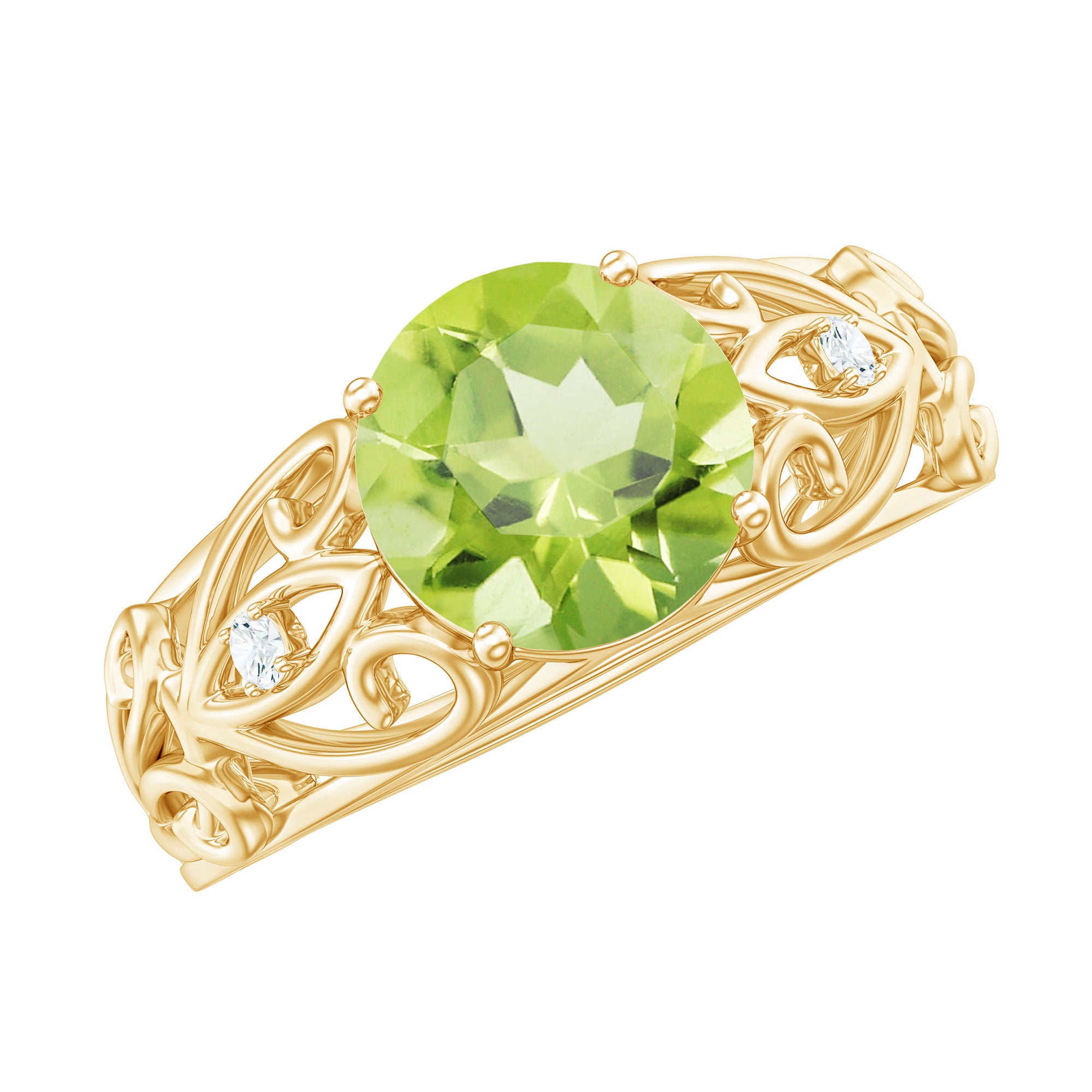 Antique Inspired 2 Carat Peridot Engagement Ring with Diamond AAA - Rosec Jewels