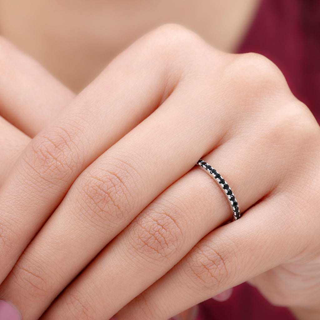 French Pave Set Black Spinel Stackable Full Eternity Ring Black Spinel - ( AAA ) - Quality - Rosec Jewels