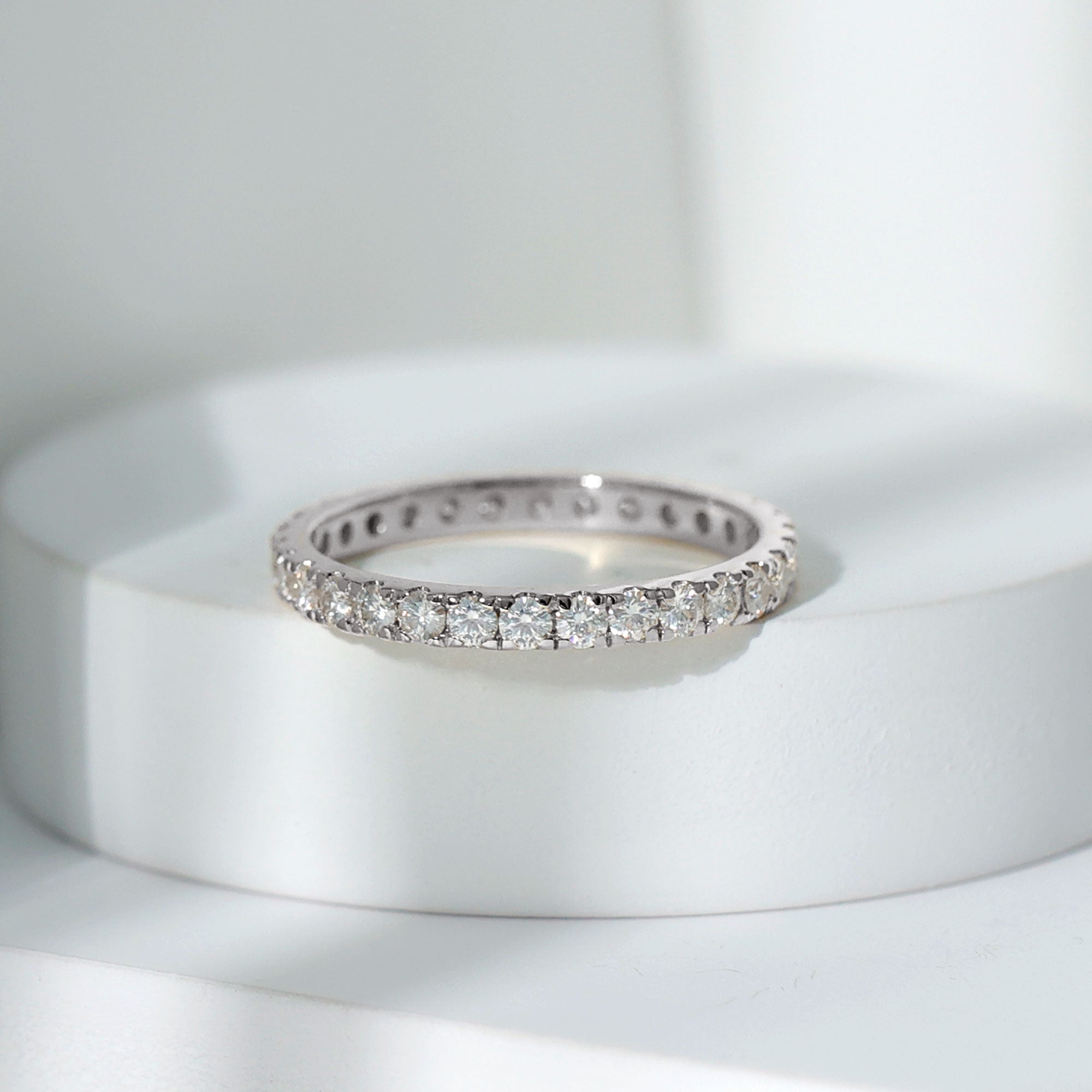 Certified Pave Moissanite Stackable Eternity Band in Silver D-VS1 92.5 Sterling Silver - Rosec Jewels