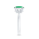 Natural 6X8MM Oval Emerald Engagement Ring with Diamond Trio AAA - Rosec Jewels