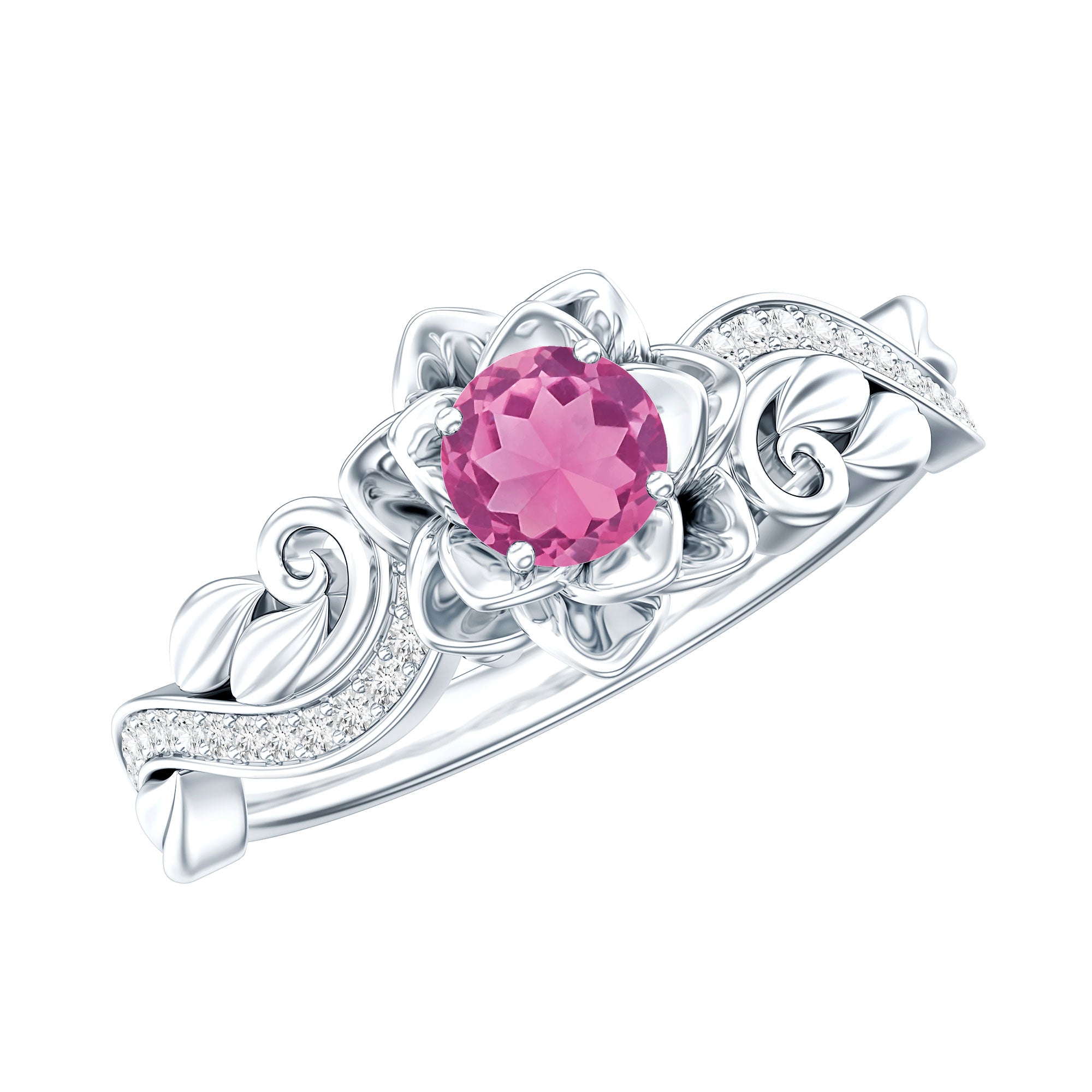 Rosec Jewels-Nature Inspired Pink Tourmaline and Diamond Engagement Ring
