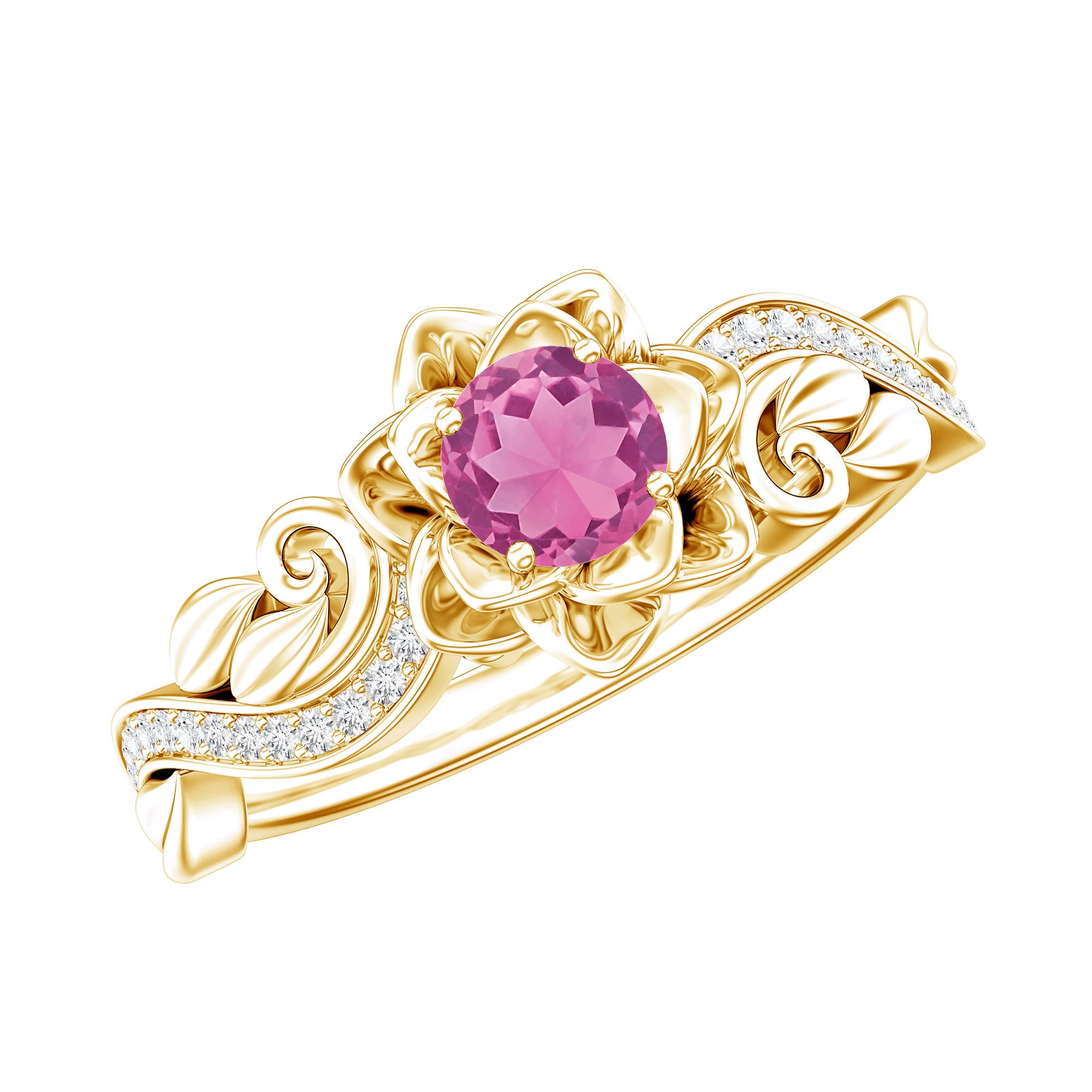 Rosec Jewels-Nature Inspired Pink Tourmaline and Diamond Engagement Ring