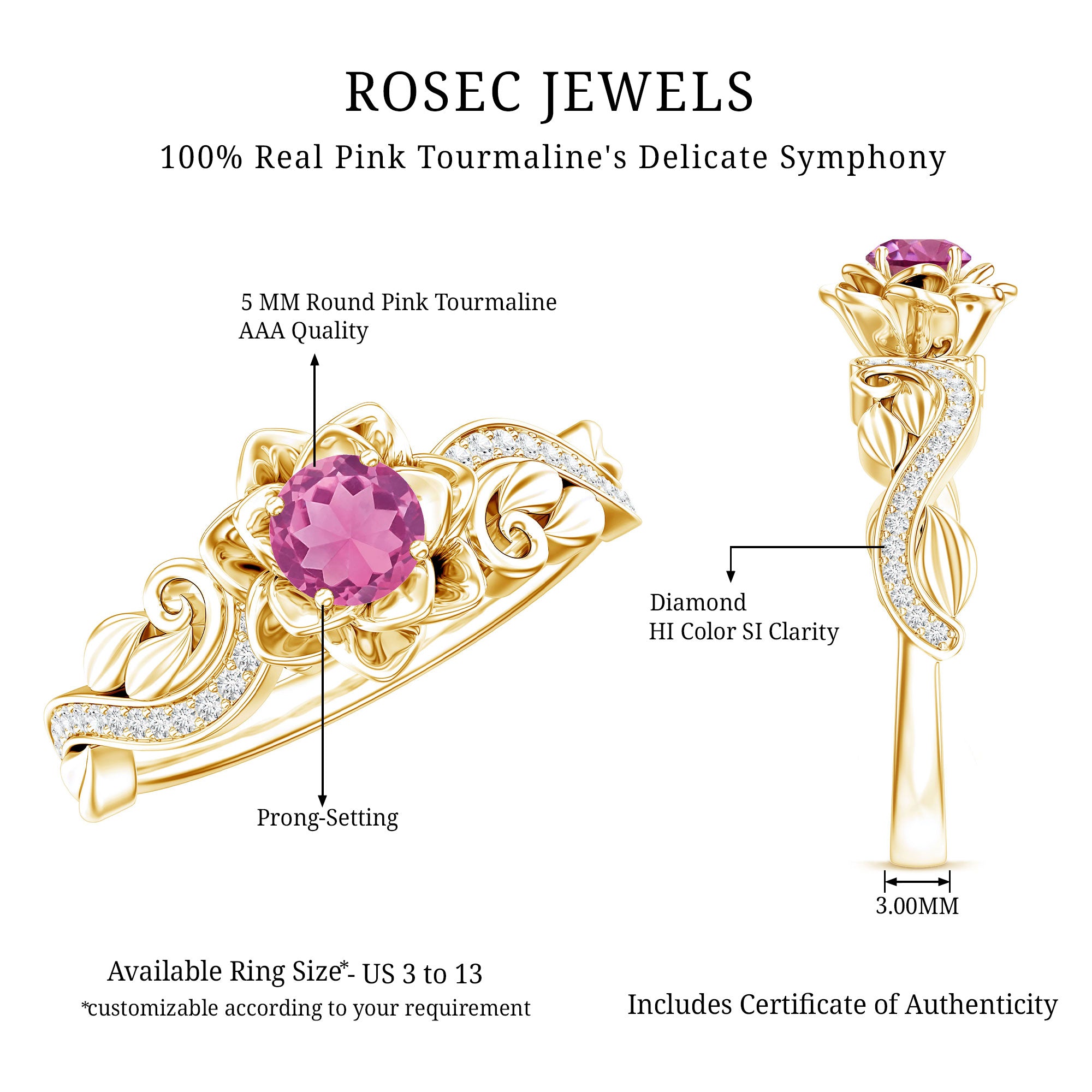Rosec Jewels-Nature Inspired Pink Tourmaline and Diamond Engagement Ring
