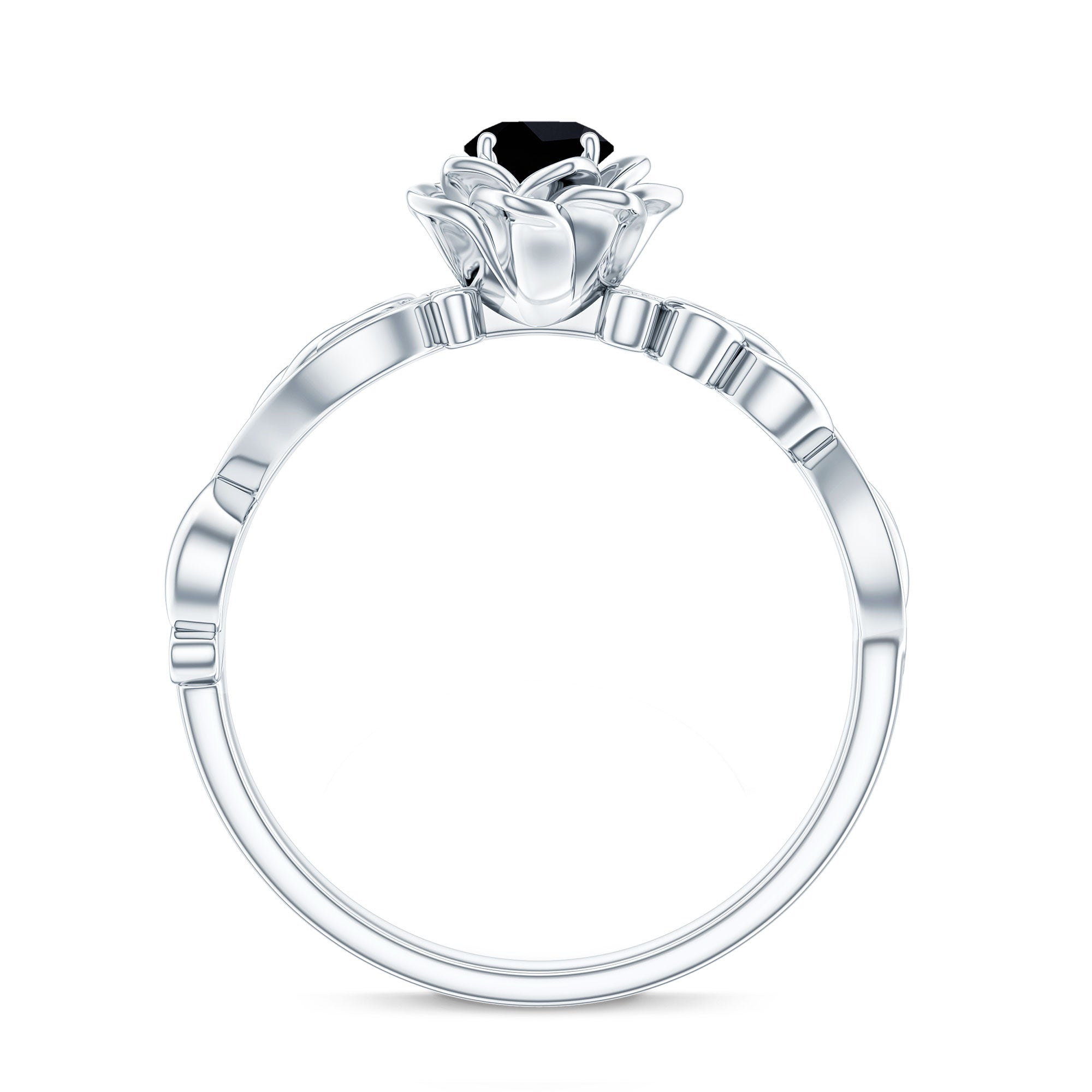 Certified 0.8 Carat Lab Grown Black and White Diamond Flower Engagement Ring AAAA ( Synthetic ) - Rosec Jewels