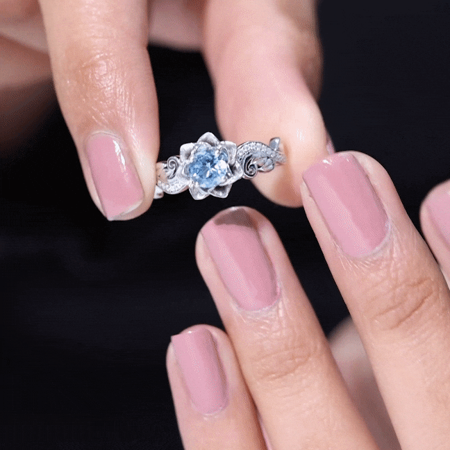 Flower Inspired Aquamarine and Diamond Engagement Ring Aquamarine - ( AAA ) - Quality - Rosec Jewels