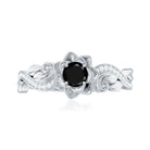 Nature Inspired Black Onyx and Diamond Floral Engagement Ring AAA - Rosec Jewels
