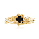 Nature Inspired Black Onyx and Diamond Floral Engagement Ring AAA - Rosec Jewels