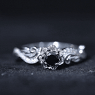 Rosec Jewels-Real Black Spinel Blooming Flower Engagement Ring with Diamond