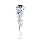 Rosec Jewels-Real Black Spinel Blooming Flower Engagement Ring with Diamond