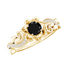 Rosec Jewels-Real Black Spinel Blooming Flower Engagement Ring with Diamond