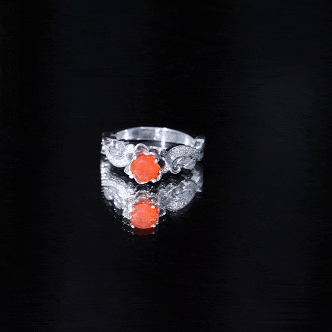 Rosec Jewels-Nature Inspired Fire Opal and Diamond Engagement Ring with Certificate