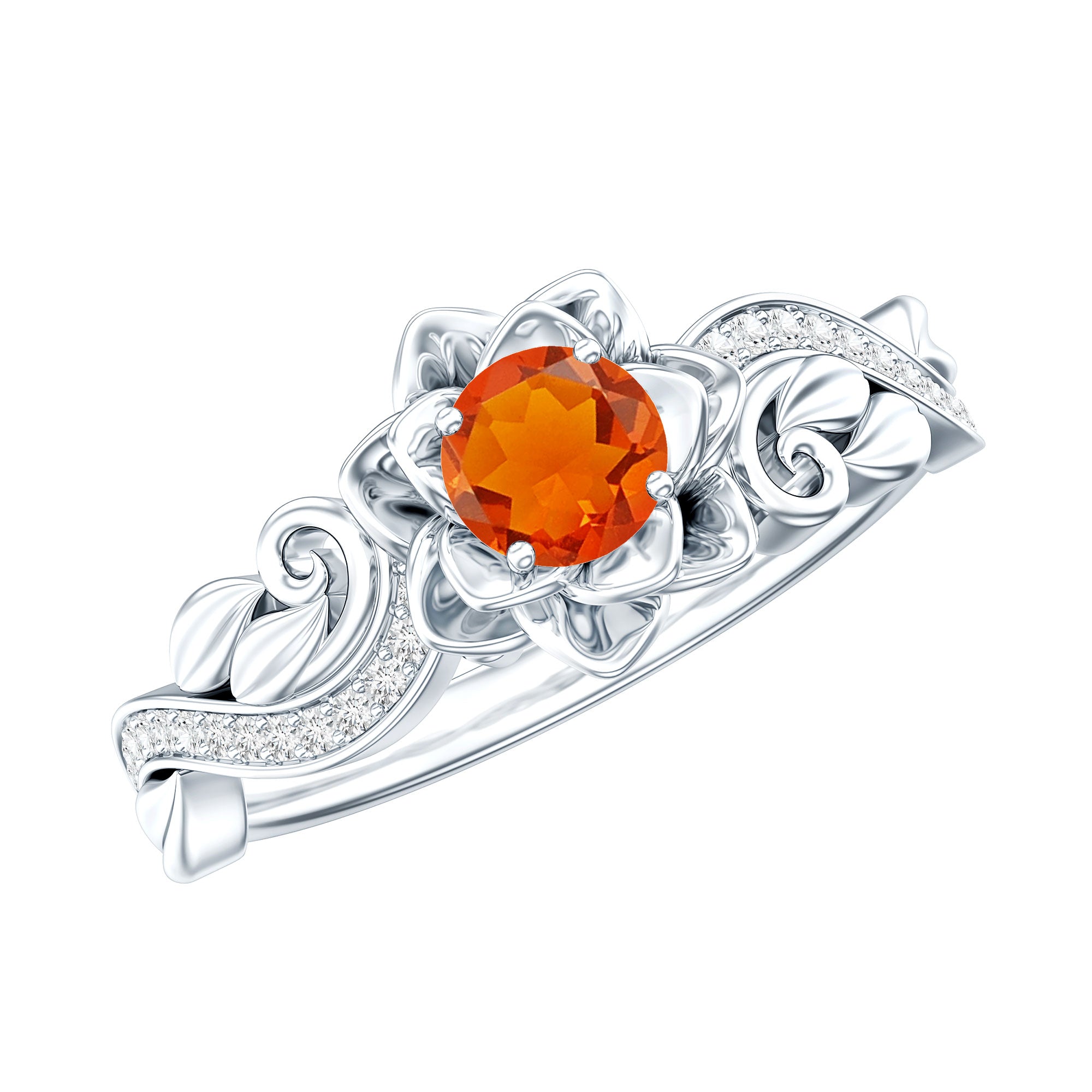 Rosec Jewels-Nature Inspired Fire Opal and Diamond Engagement Ring with Certificate