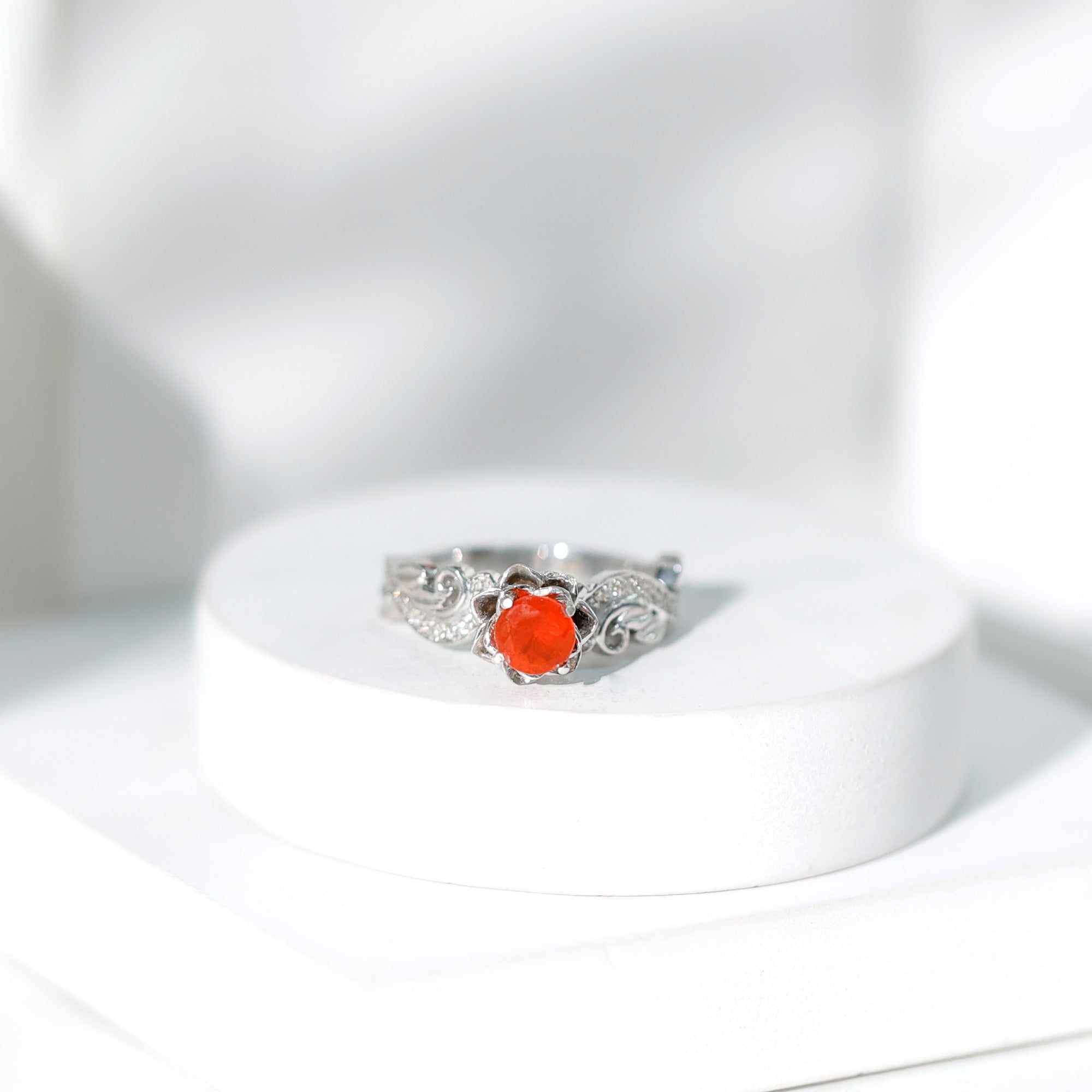 Rosec Jewels-Nature Inspired Fire Opal and Diamond Engagement Ring with Certificate