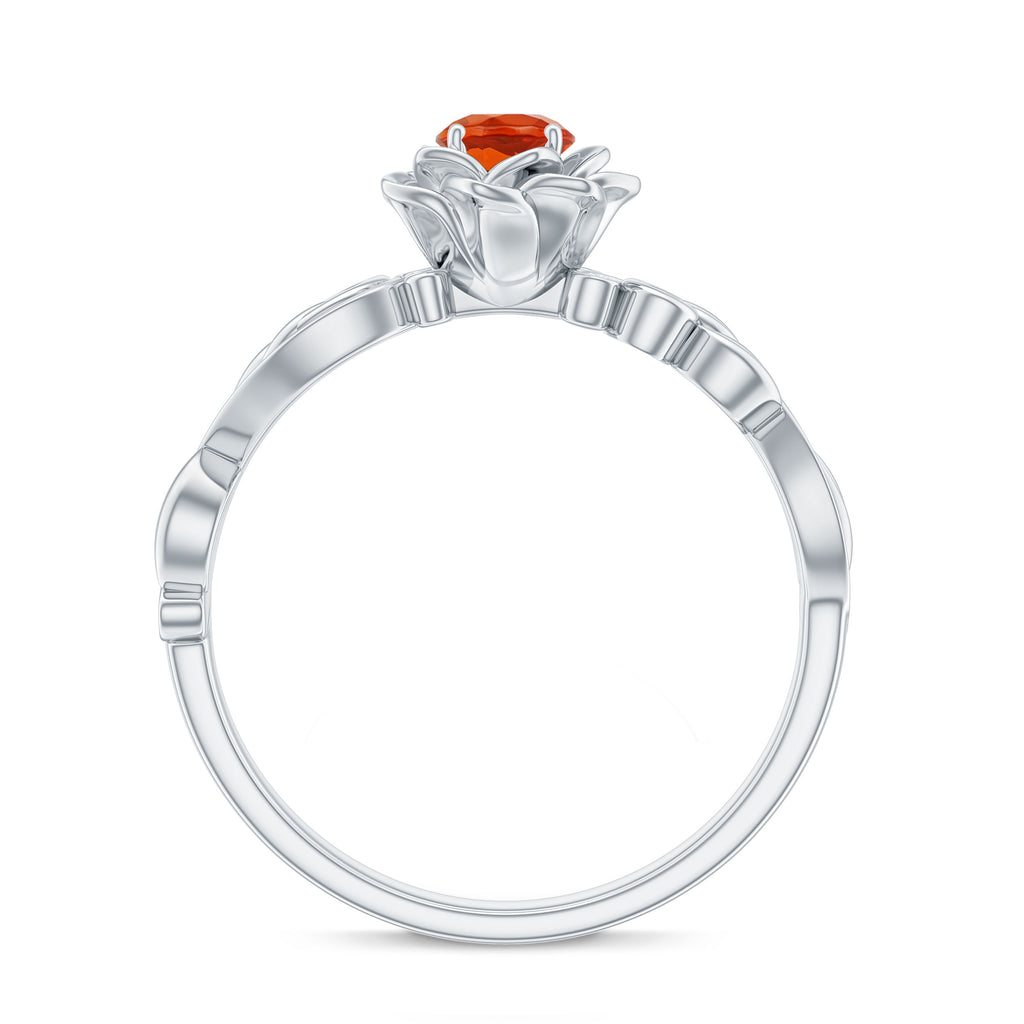 Flower Inspired Fire Opal and Diamond Engagement Ring Fire Opal - ( AAA ) - Quality - Rosec Jewels