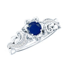 Rosec Jewels-Rose Flower Engagement Ring with Genuine Blue Sapphire and Diamond