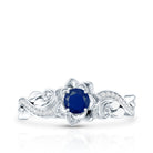 Rosec Jewels-Rose Flower Engagement Ring with Genuine Blue Sapphire and Diamond