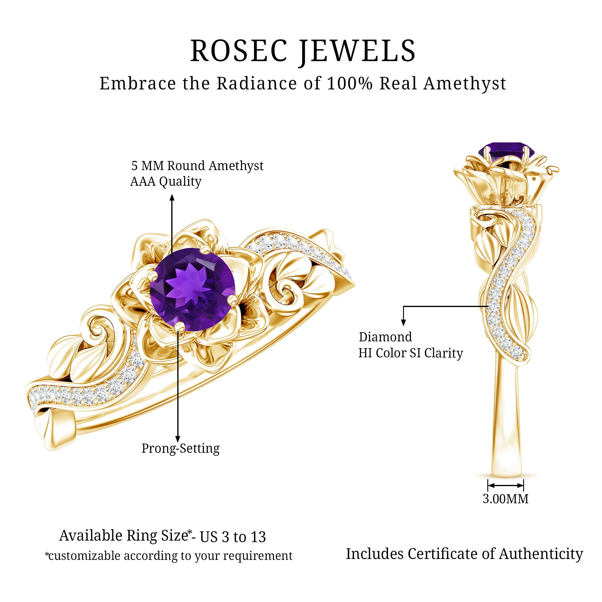 Rosec Jewels-1/2 CT Floral Inspired Amethyst and Diamond Engagement Ring