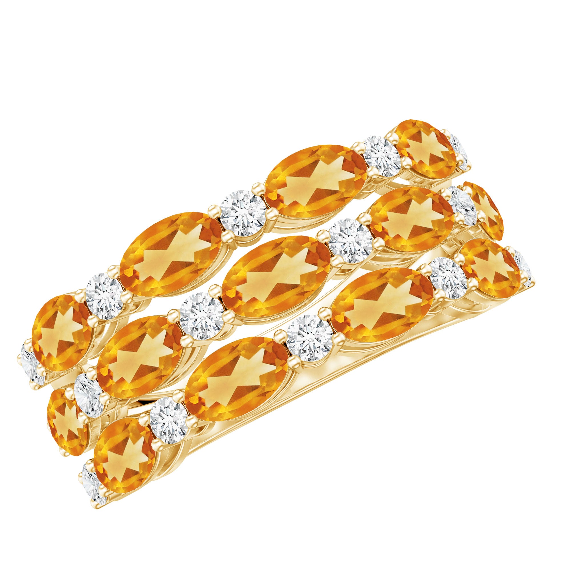 Certified Citrine Wide Wedding Band in Gold Plated Silver AAA 14K Yellow Gold Plated Silver - Rosec Jewels