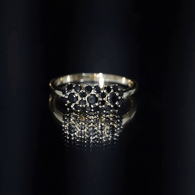 Certified Black Onyx Flower Engagement Ring AAA - Rosec Jewels