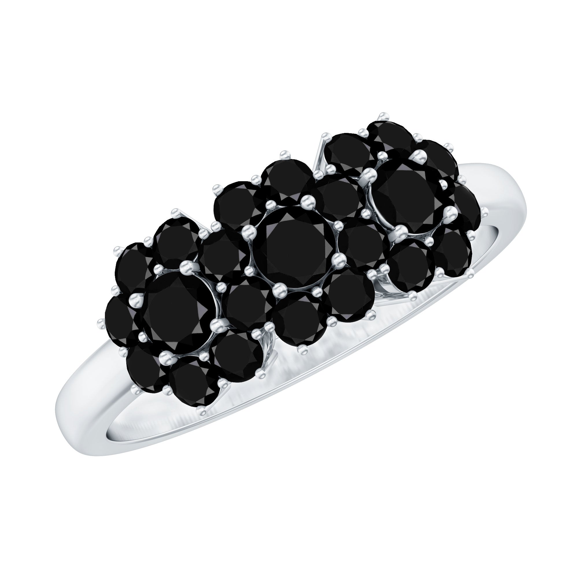 Certified Black Onyx Flower Engagement Ring AAA - Rosec Jewels